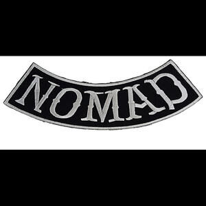 Nomad White on Black Iron on Bottom Rocker Large Patch for Jacket Vest